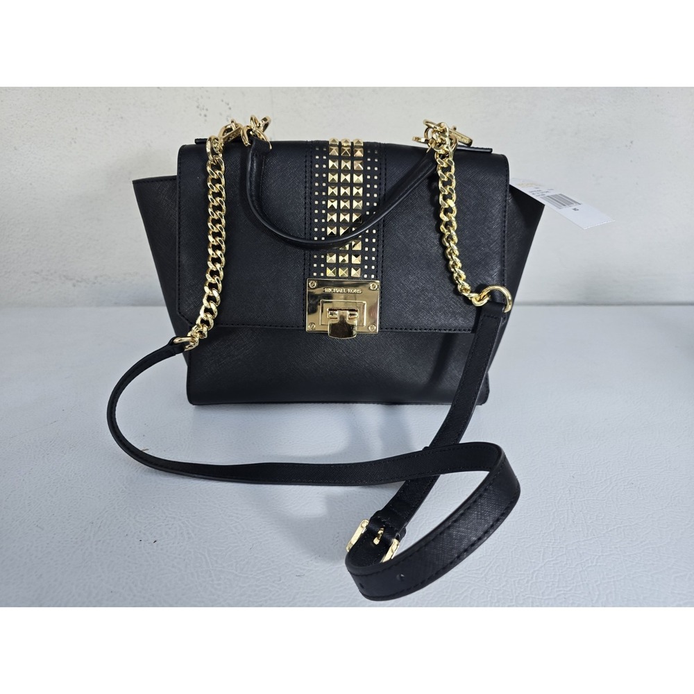 Michael Kors Medium Tina Clutch With Gold Studs In Black